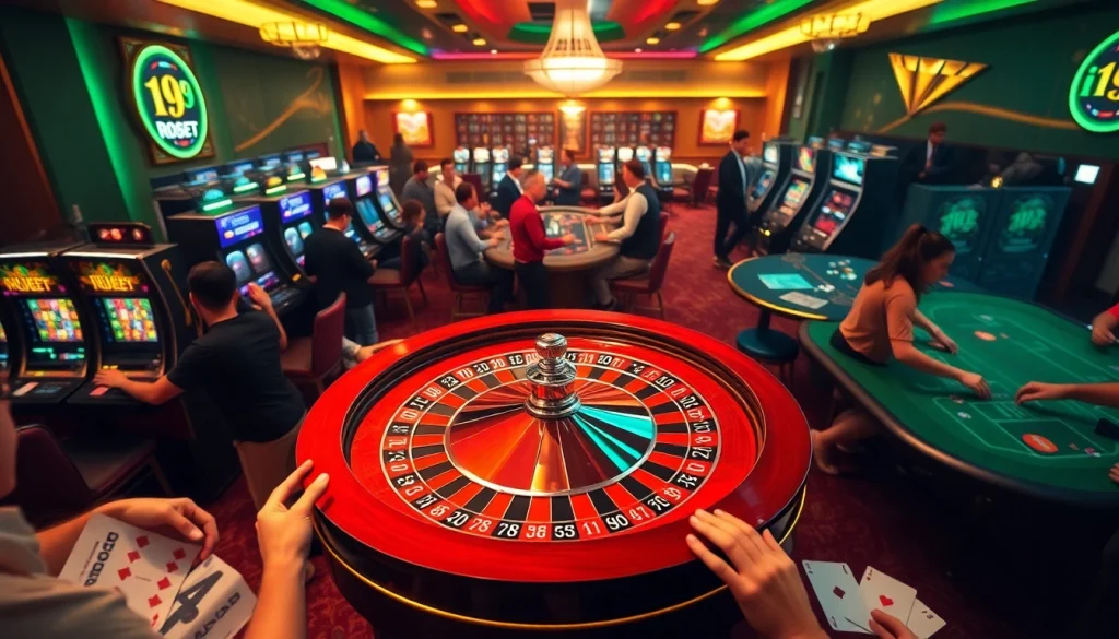 Players enjoying a thrilling game at i9bet casino's vibrant roulette table.